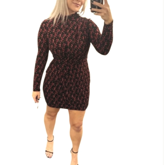 Black Halo Dress, Size 4, Long Sleeves, Mini, Black with Red Roses Floral Print - Picture 7 of 12